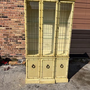 A Vintage Lighted American of Martinsville Faux Bamboo China Display Cabinet