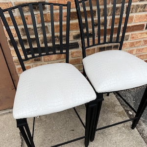 Vintage Wrought Iron Counter Height Bar Stool: Black & White
