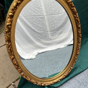 Gilded Oval Wall Mirror: Vintage French Rococo Floral Decor