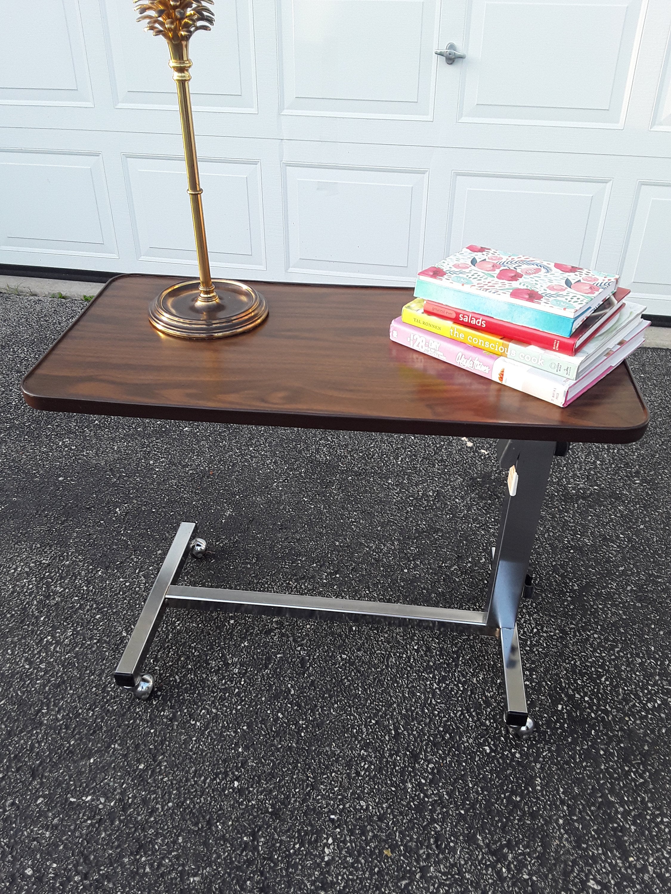 Vintage Vaunn Medical Rolling Bedside Table: Chrome Base Home Office Desk