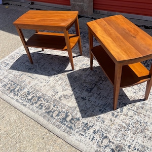 A Pair of Affordable 1950s Mid Century Modern Marcel Gascoin Side Table TE w/ Original Removable Glass Tops & Shelf 4 Storage