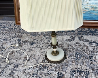 Vintage Onyx Table Lamp with Brass Base & Octagonal Fabric Shade