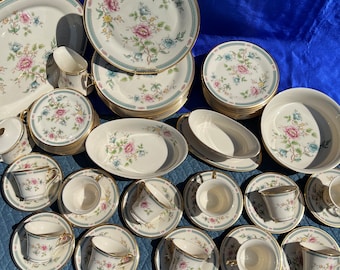 An ELEGANT Rare Find 66 Pc Vintage Lenox Morning Blossom Fine China Set w/ Service for 12 n 5 Pcs Placement n 6 Hostess Pcs Mint Condition