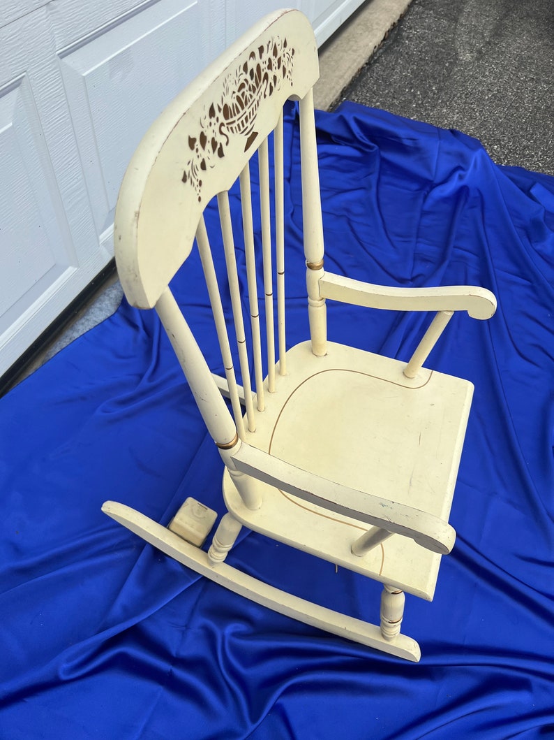 Vintage French Provincial Child's Rocking Chair: Cream Floral Gilt ...