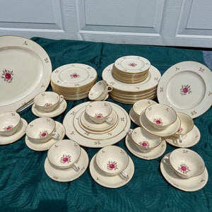 Elegant Classic Rare Lenox Fine Bone China Rhodora Pattern # P-471 Discontinued Ivory/Off White 60 Pieces Vintage Made in USA Service for 12