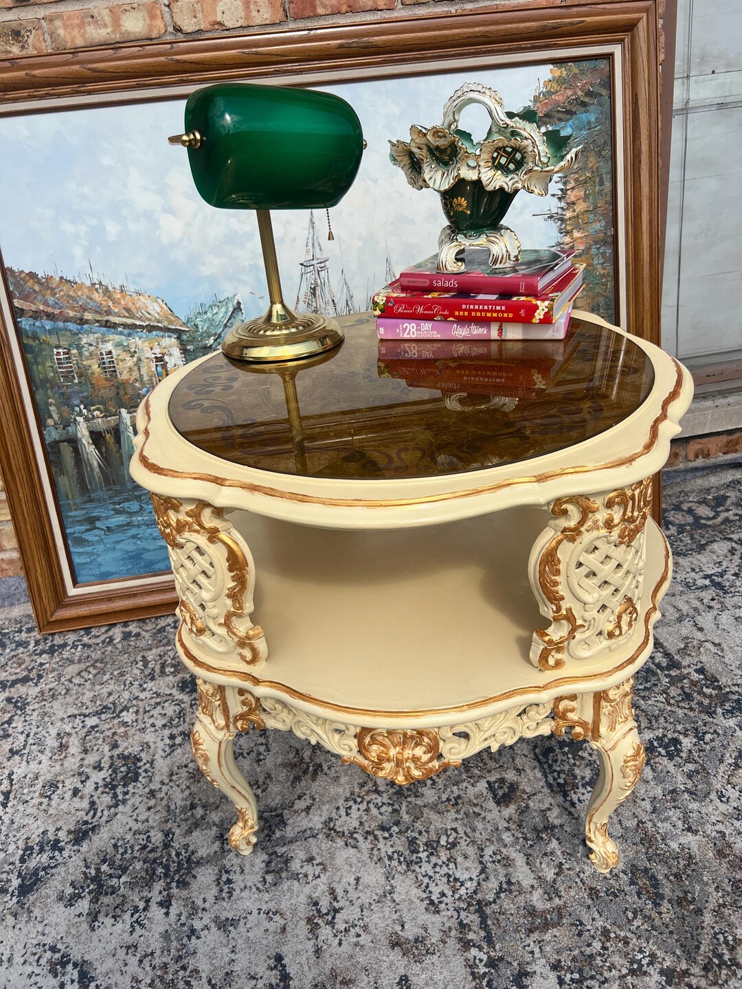 FABULOUS Large Round French Provincial/louis XVI Style Hand Painted Gilt Side/occasional Table ...