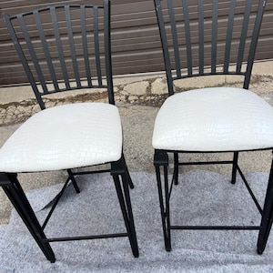 BIG PRICE DROP now!! Gorgeous Vintage Rare Find Wrought Iron Black & White Counter Height Bar Stools