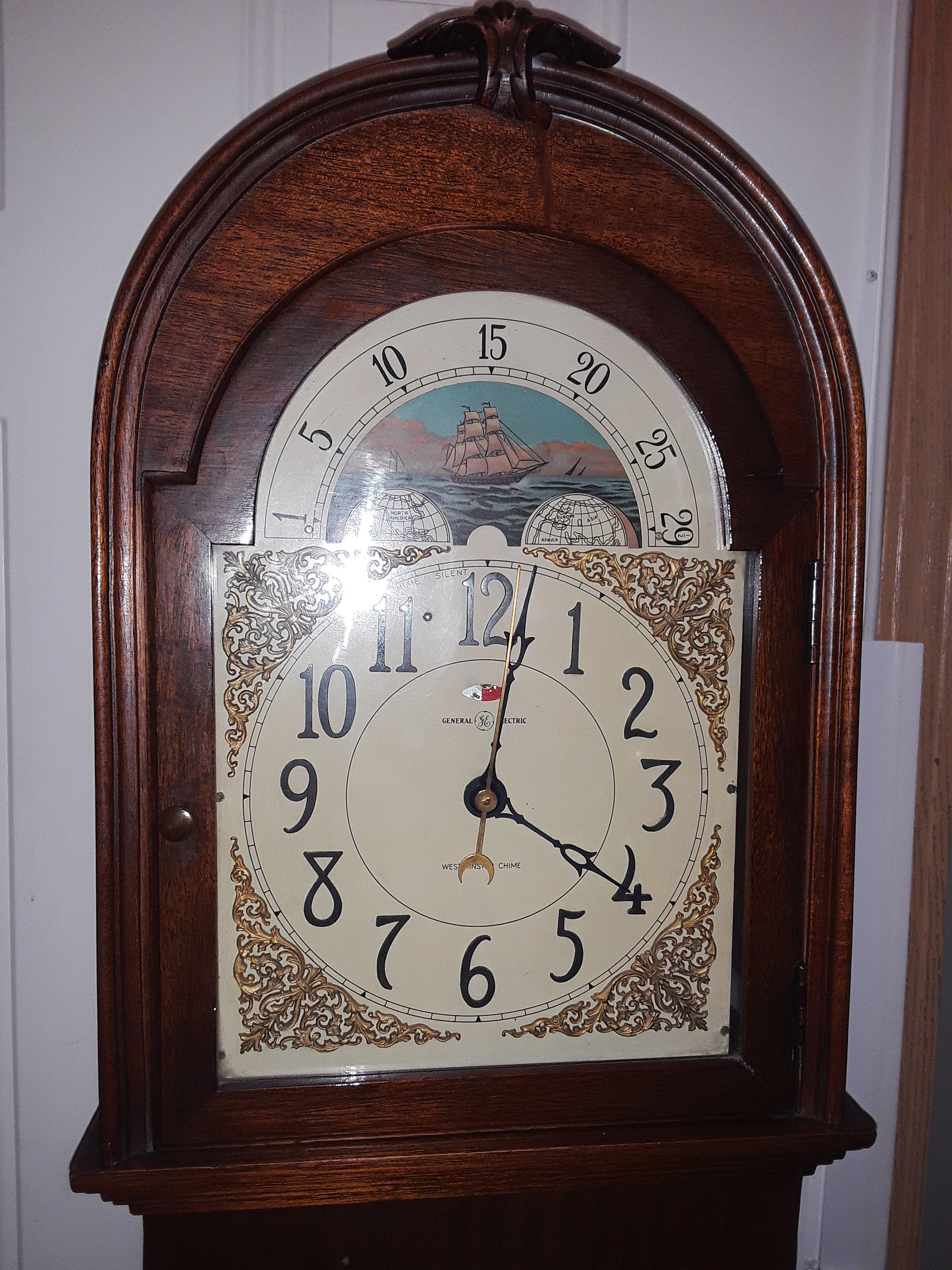 Vintage General Electric Walnut Westminster Chime Grandfather