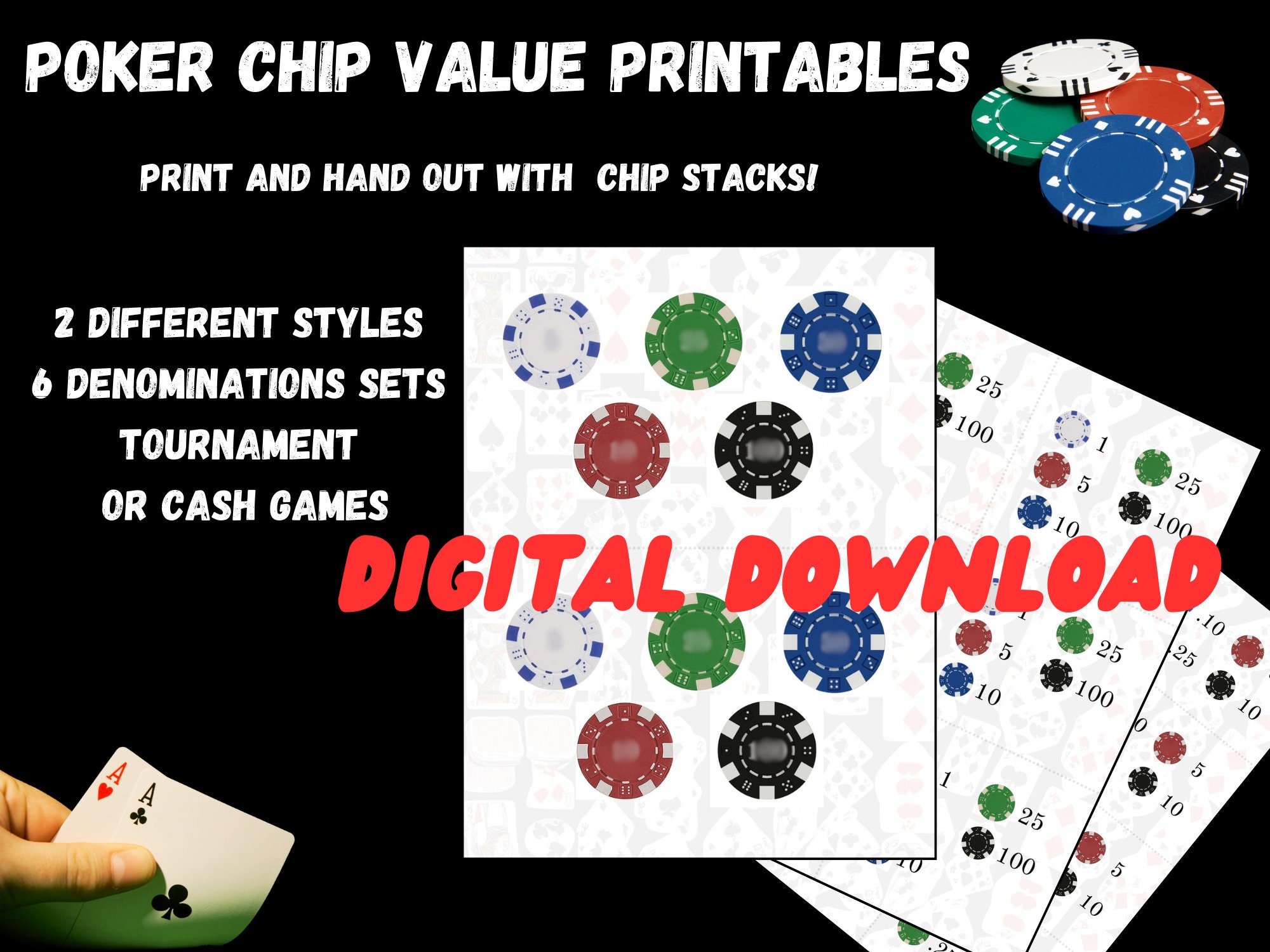 poker chip value printables - etsy