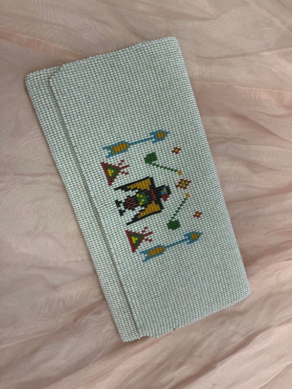 Vintage Native American Indian Beaded White Wallet - image 1