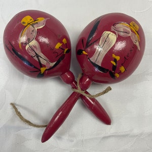 Vintage hand painted red maracas