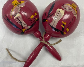 Vintage hand painted red maracas