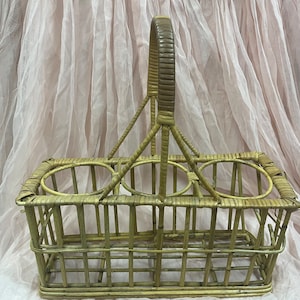 Vintage Rattan and bamboo 3 bottle wine carrier