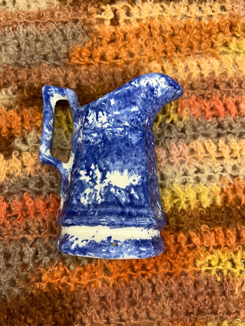 Spongeware Pitcher Blue and White Spngeware Ironstone Vase Etsy