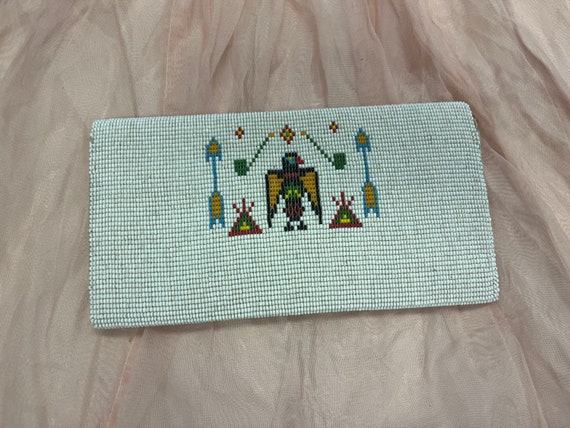 Vintage Native American Indian Beaded White Wallet - image 3