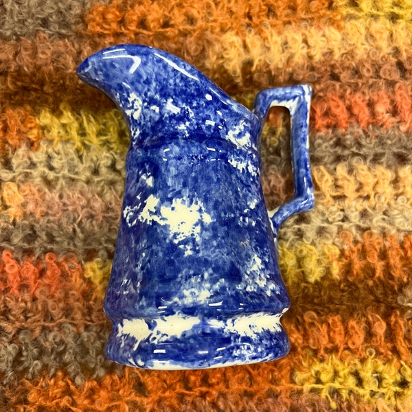 Blue Spongeware Pitcher Etsy