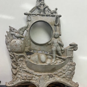 Nautical Antique Vintage  Cast Iron Columbus Boat Clock Case
