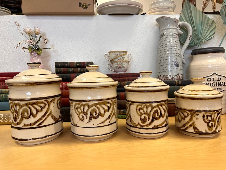 Mid Century Modern Brown Stoneware Made in USA Canisters Etsy