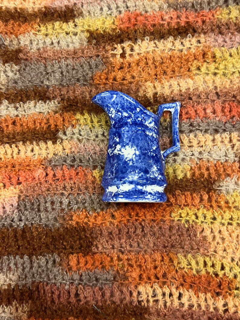 Spongeware Pitcher Blue and White Spngeware Ironstone Vase Etsy