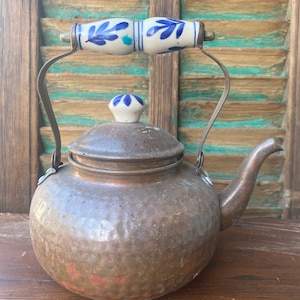 Vintage Copper or Teapot with Porcelain handle