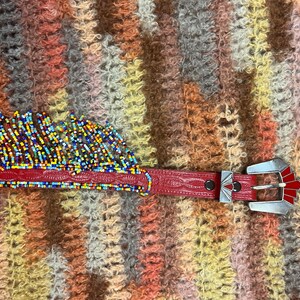 Vintage red leather beaded belt