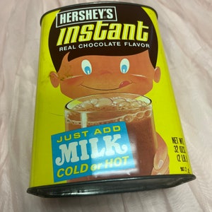 70s Vintage Hershey&#39;s Instant Real Chocolate Flavor 32 oz Tin Can Container