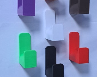 Large 3D printed self-adhesive wall hooks, 48 mm length | large wall hooks | headphone hooks | 3D wallhook | colored hooks