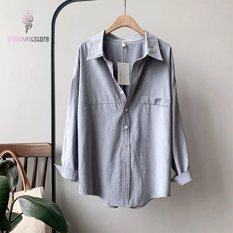 Turn Down Collar Shirt Minimalistic Loose Fit Blouse High - Etsy