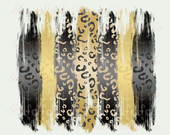 Leopard Print | Gold | Black | Brush Strokes Sublimation Design *Digital Download Only