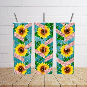 Rustic Wood Sunflower With Pink Glitter Geometric 20 Oz Sublimation Tumbler Design