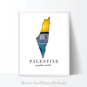 Art mural carte de la Palestine | Art numérique | Dôme du Rocher | Affiche imprimable| Téléchargement instantané | Moyen-Orient | Cadeau
