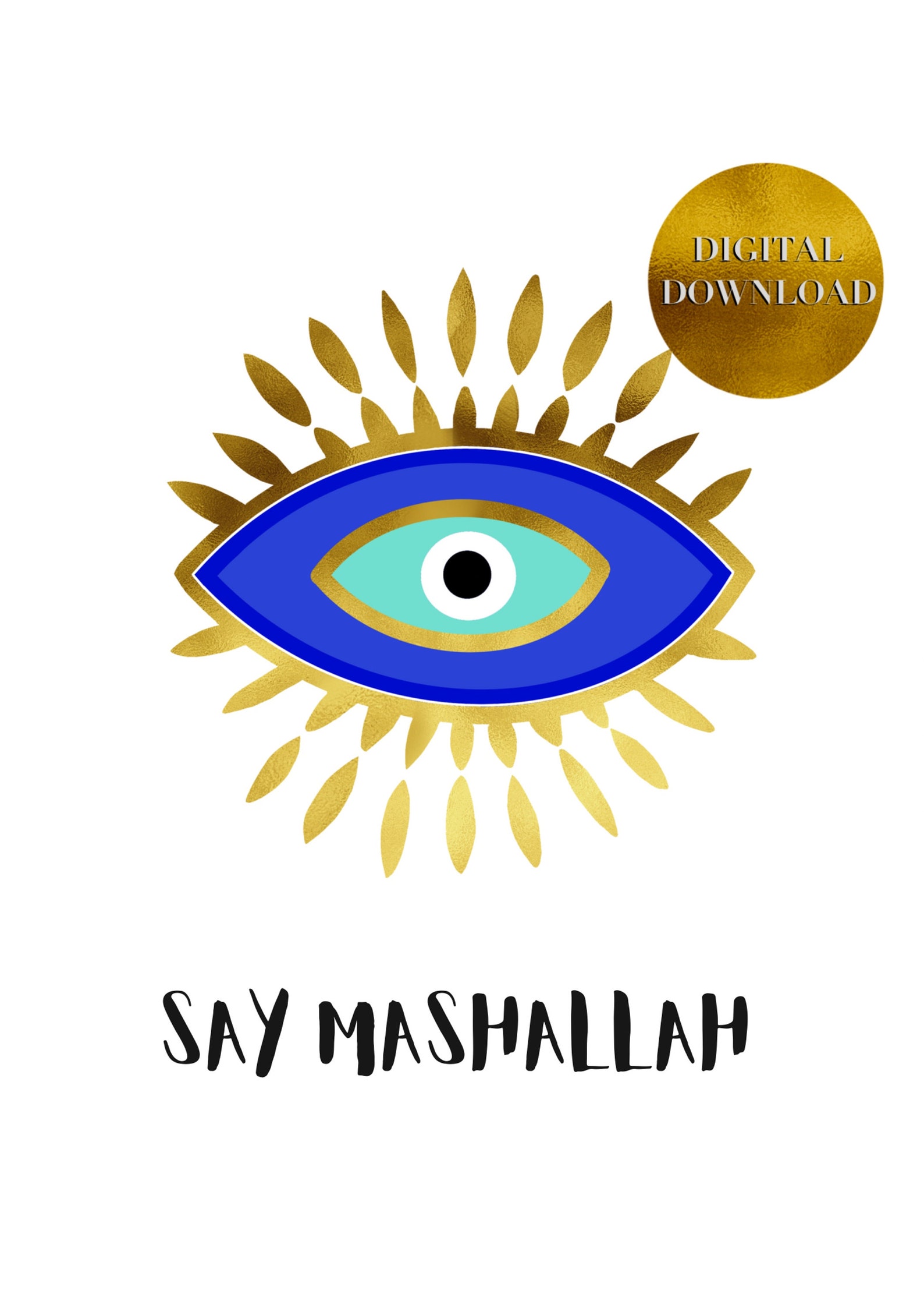 Say Mashallah Evil Eye Printable Blaues Goldauge Etsyde