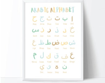 Tryck av arabiska alfabetet | Väggkonst för barnrum | Digital nedladdning | Lär dig arabiska bokstäver | Barnrumsdekor |