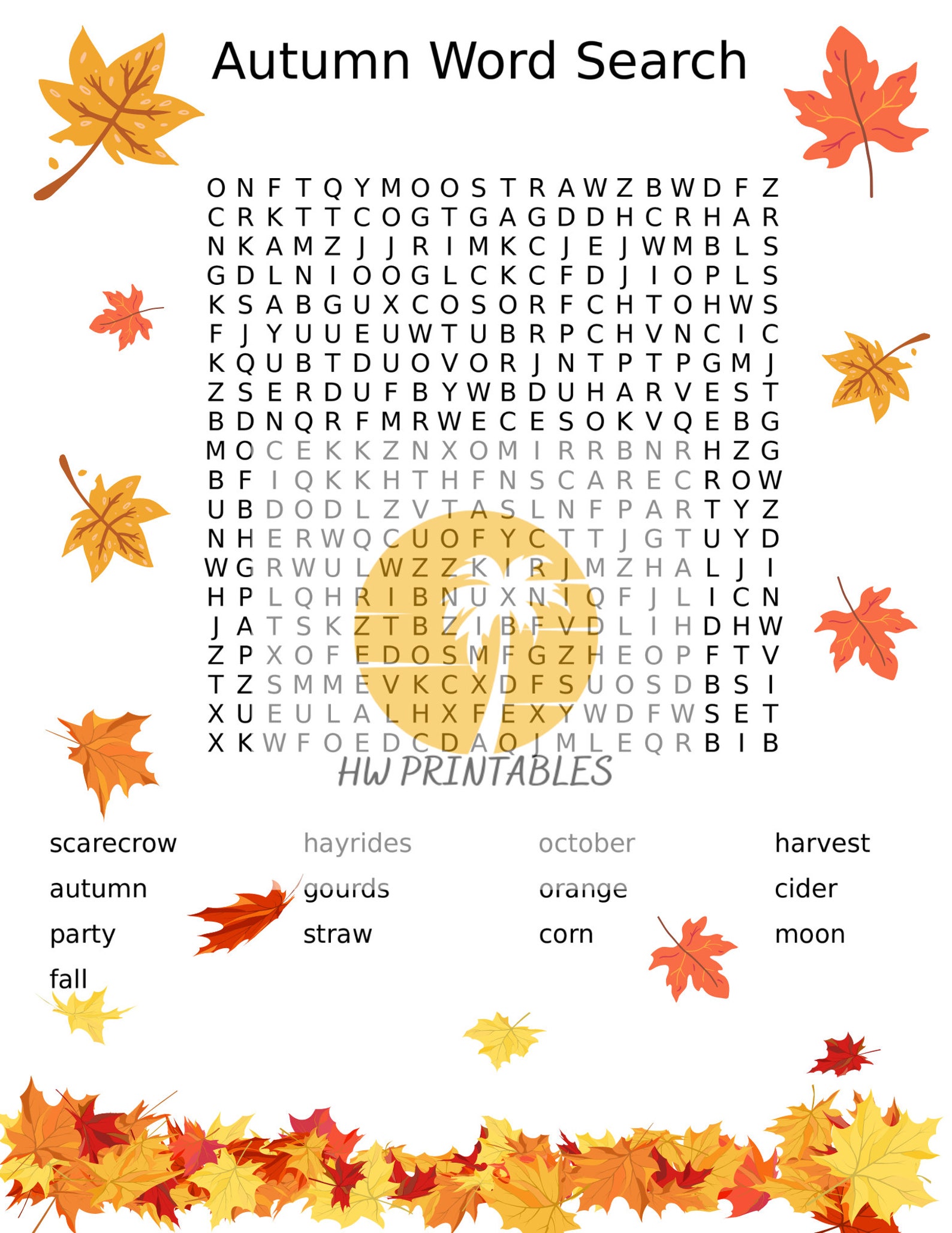 Autumn Word Scramble Autumn Word Search Family Fun Etsy