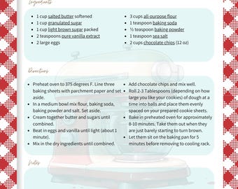 Tarjeta de recetas de cocina retro, diseño de los años 50, tarjeta de recetas imprimible, libro de recetas, PDF