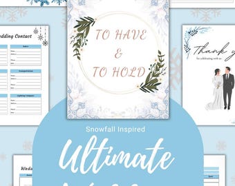 Plantilla de planificador de bodas inspirada en el invierno, planificador de bodas definitivo, planificador de bodas imprimible, paquete de planificador de bodas, PDF