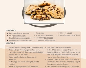 Tarjeta de recetas minimalista, plantilla de libro de recetas, PDF, imprimible