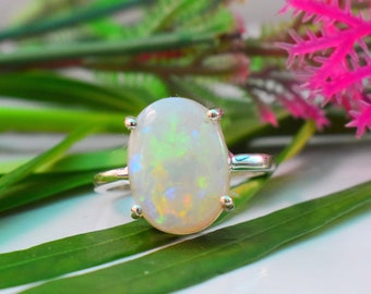 925 Sterling Silver Ethiopian Opal Ring, Silver Opal Ring, Opel Bezel Ring, Gift For Her, Fire Gemstone Ring, Handmade Ring