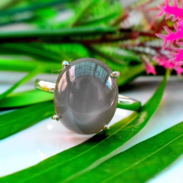 925 Sterling Silber natürlich grau Mondstein Ring, grau Mondstein Ring, Silber Mondstein Ring, grau Mondstein Lünette Ring, Geschenk für sie