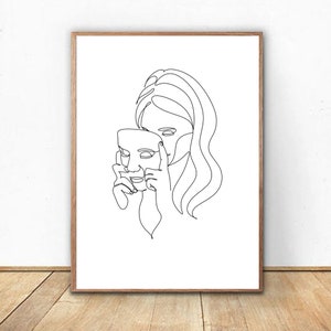 Second Face One Line Drawing, Minimalist Face Print, Lovers Line Art,  Bedroom Art, Minimal Face Poster, living in your 2n skin,