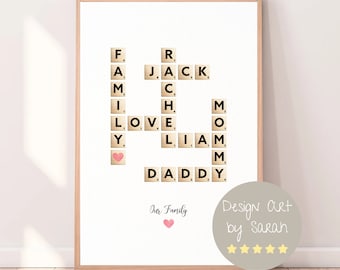 Personalized Family Name Sign, Crossword Scrabble Print, Custom Family ...