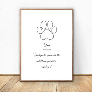 Quadro memorial para cães | poster feito sob encomenda da perda do cão | Impressão Memorial do Cachorro