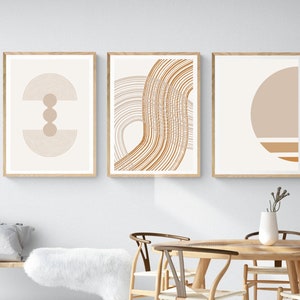Mid Century Art Prints Set of 3 | Neutral Modern Wall Art Decor