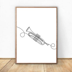 Trumpet Line Drawing, Minimalist Trumpet Print, Music Instrument Line Art, , Minimalist Music Trumpet Poster, Trumpet Art