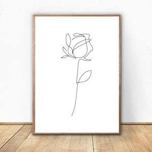 Blumen Rosen Line Zeichnung, Minimalistische Blumen Rose Print, Blumen Rose Line Art, Minimal Flower Poster, Flower Art