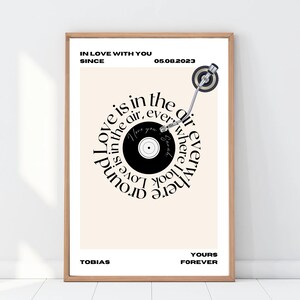 music plaque custom-Personalized Vinyl Record Poster - &quot;Love Is in the Air&quot; - Personalized Anniversary Gift - relationship gift