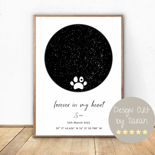 Custom Dog Cat Loss Star Map Poster | Star Constellation for Pet's Death Date