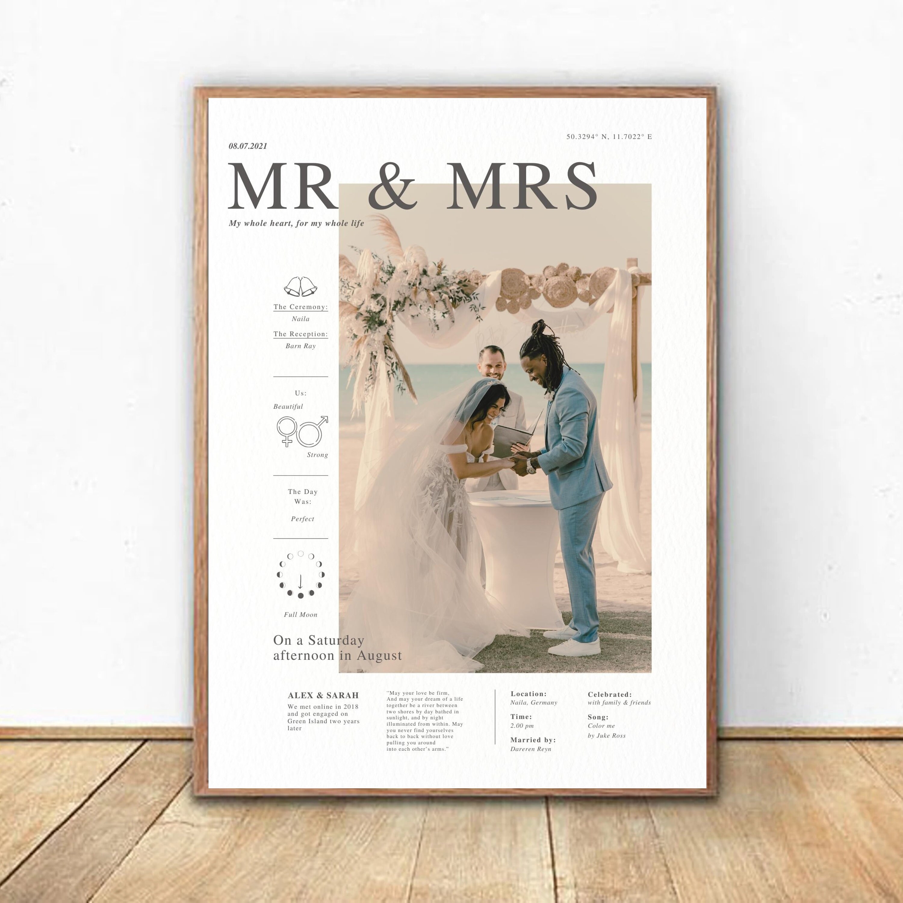 Vintage Wedding Poster Personalized Keepsake 10th Wedding Day Memory Digitale Download Etsy