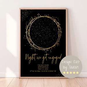 Mappa stellare personalizzata, Mappa del cielo notturno - Costellazione celeste personalizzata - Accurata per data e luogo - Poster scaricabile, file PDF stampabile