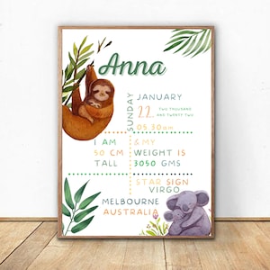 Birth Table| Personalized Baby Poster | Digital files Baby Print |Wall Art Nursery Décor| Jungle Animal Design | DIGITAL DOWNLOAD